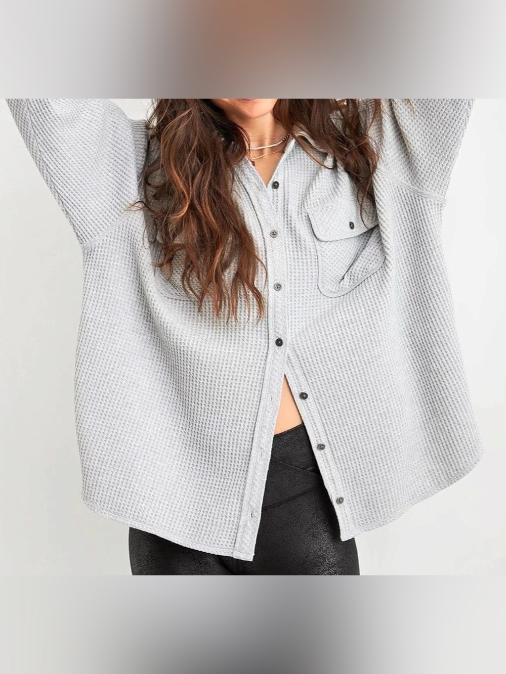 Aerie Gray LumberJane Waffle Knit Button Down Shirt - Size XS